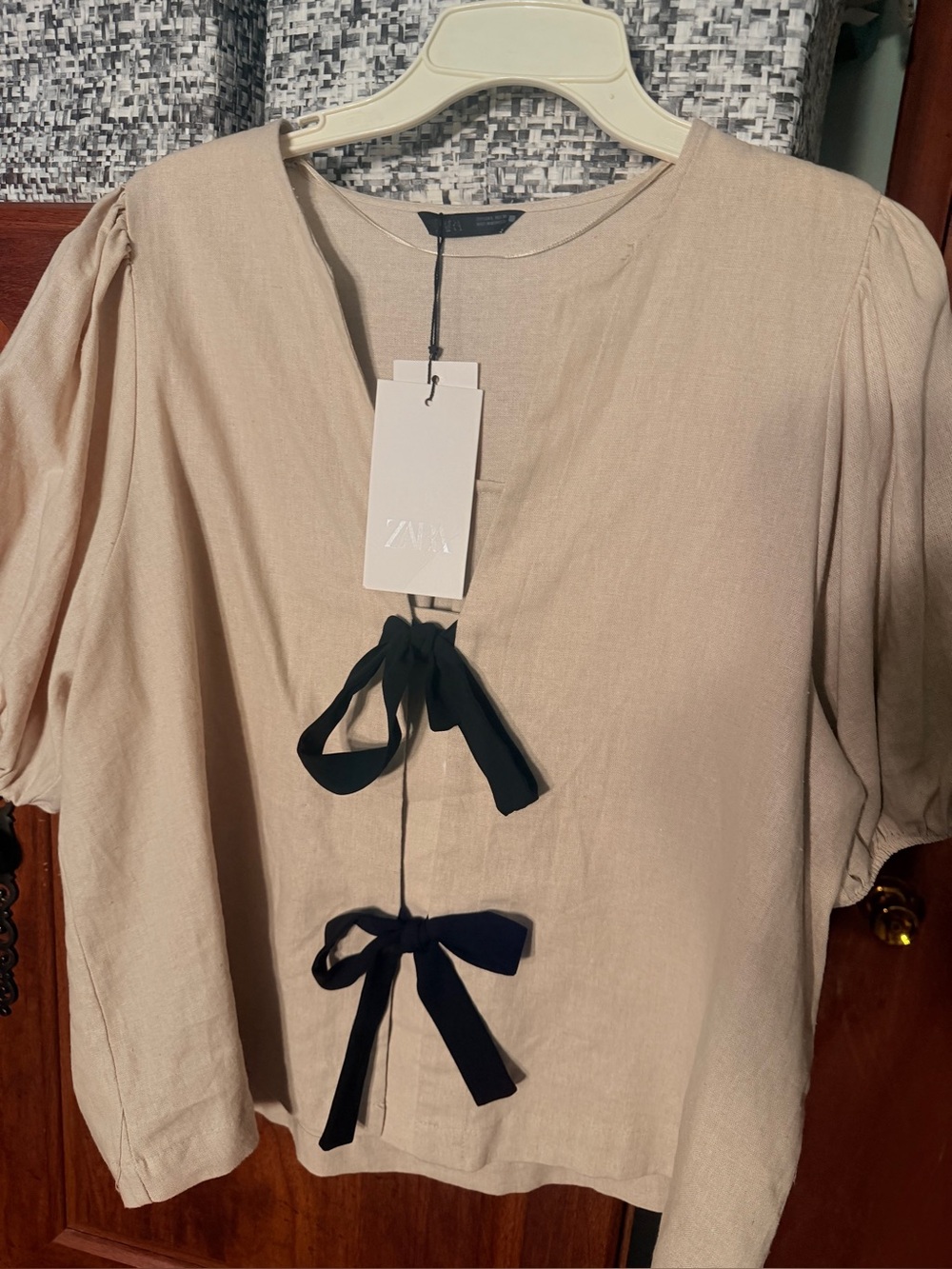 Zara Cream Blouse with Black Tie Bows